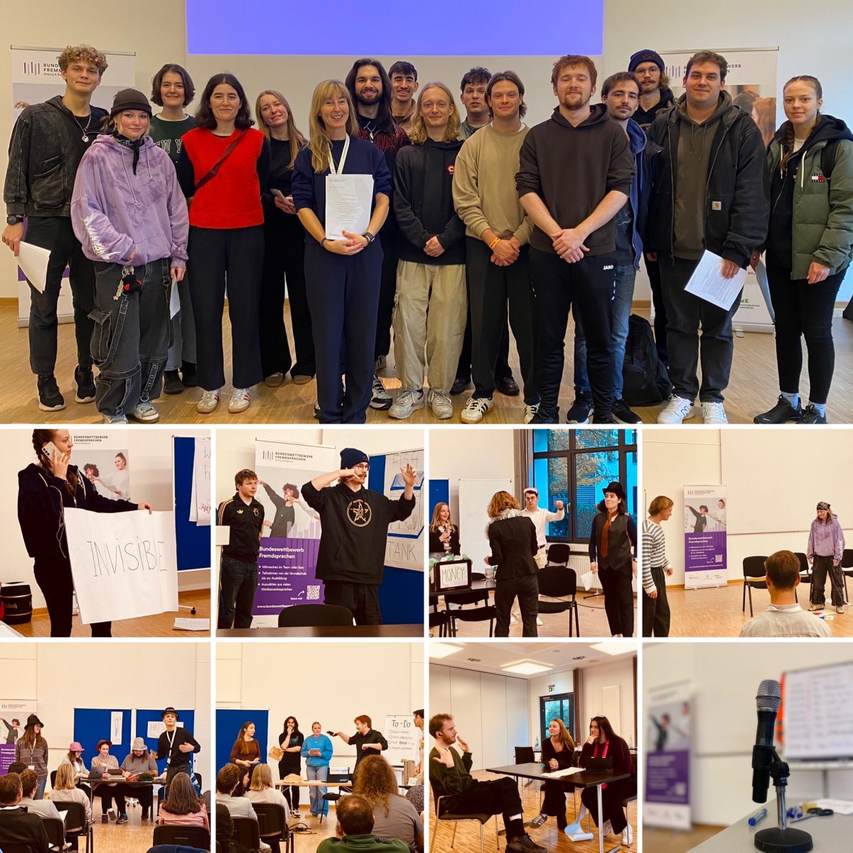 Collage mit Gruppenfoto zum Bundeswettbewerb Fremdsprachen 2025